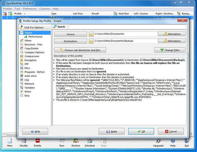 Tampilan aplikasi SynBack saat sedang digunakan